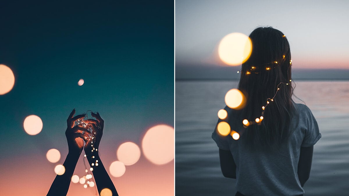 A beautiful young woman is wrapped in fairy lights whilst posing for a  portrait in an area of wild grass near Liverpool Stock Photo - Alamy