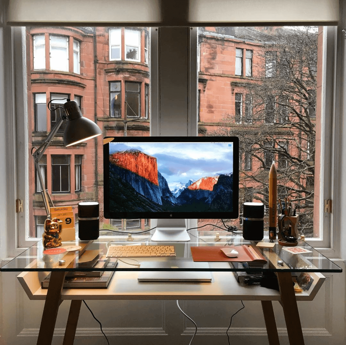 minimalist desk with storage