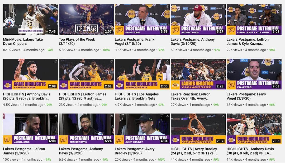 Official NBA team youtube channels LA Lakers