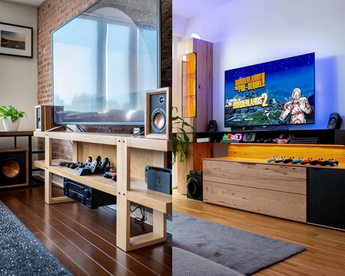 Wood TV Stand for Gaming