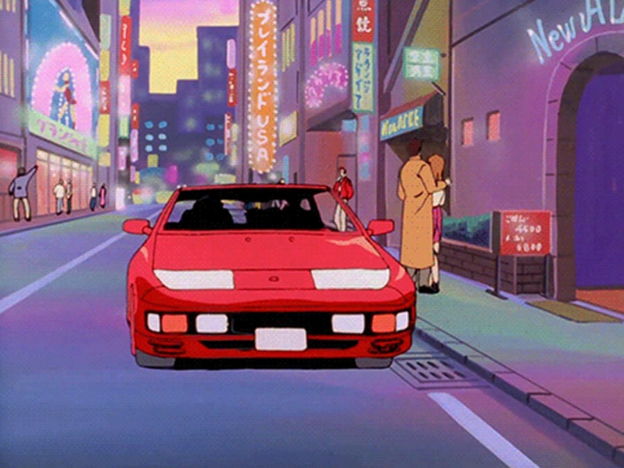 Red Nissan 300Z and Neon Car Anime