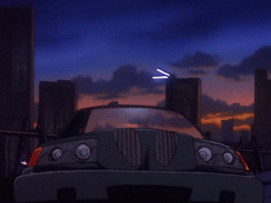 Sunset Cruisin' – Retro Anime Car GIF