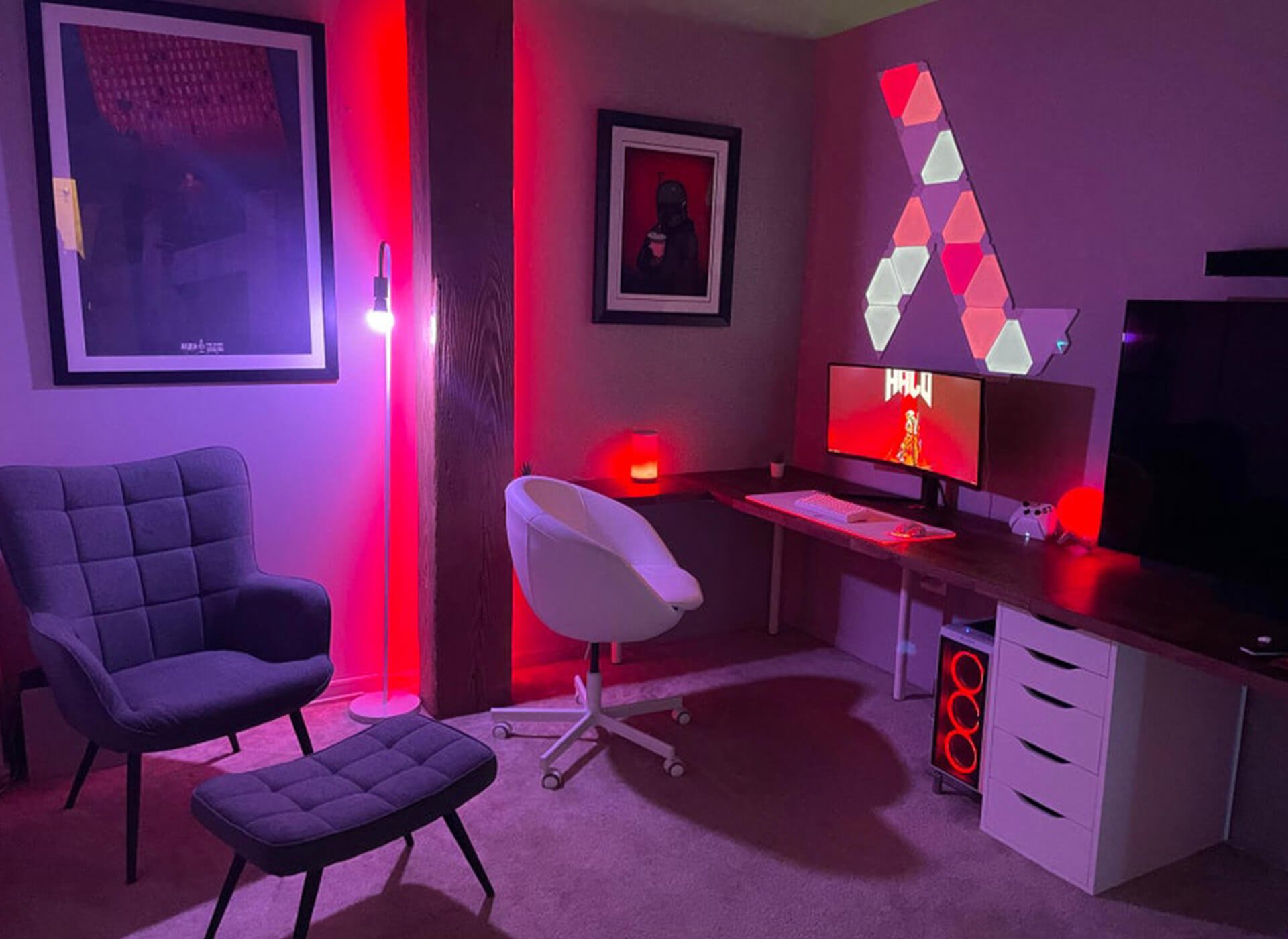 Red & White Home Office Lighting Theme