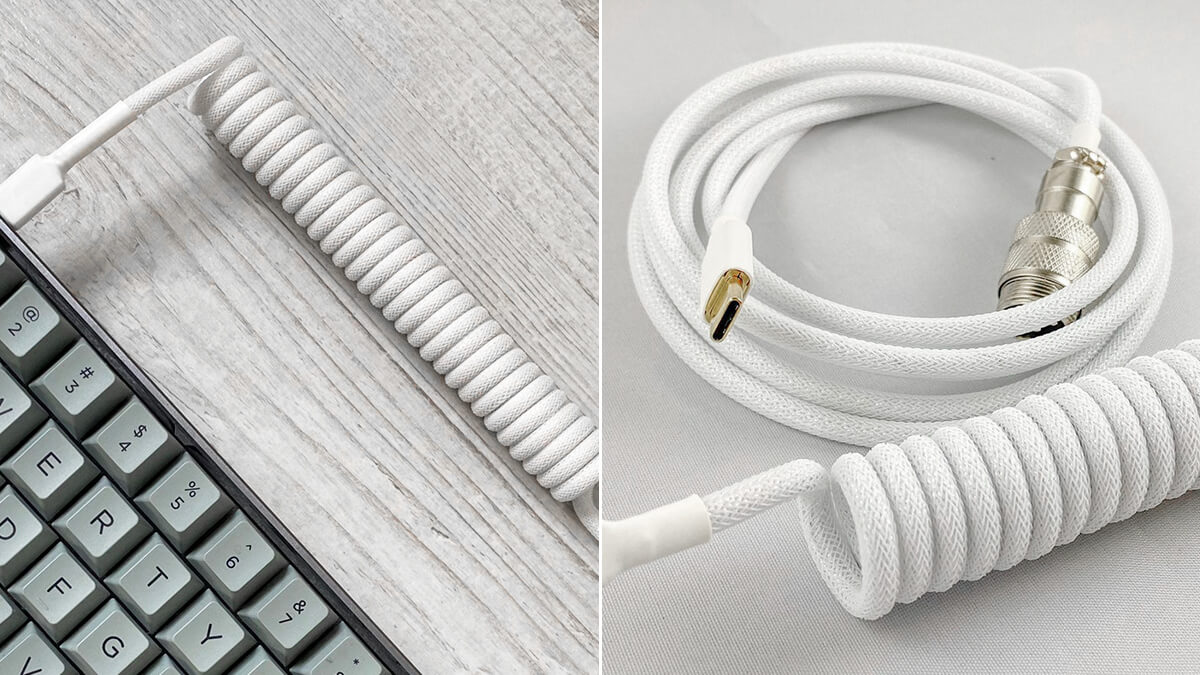 White Coiled USB-C Cables for Keyboard