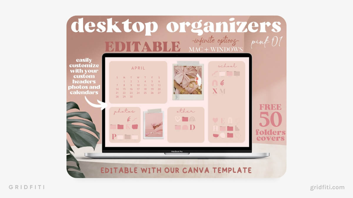 Pink & Rose Editable Desktop Organizer