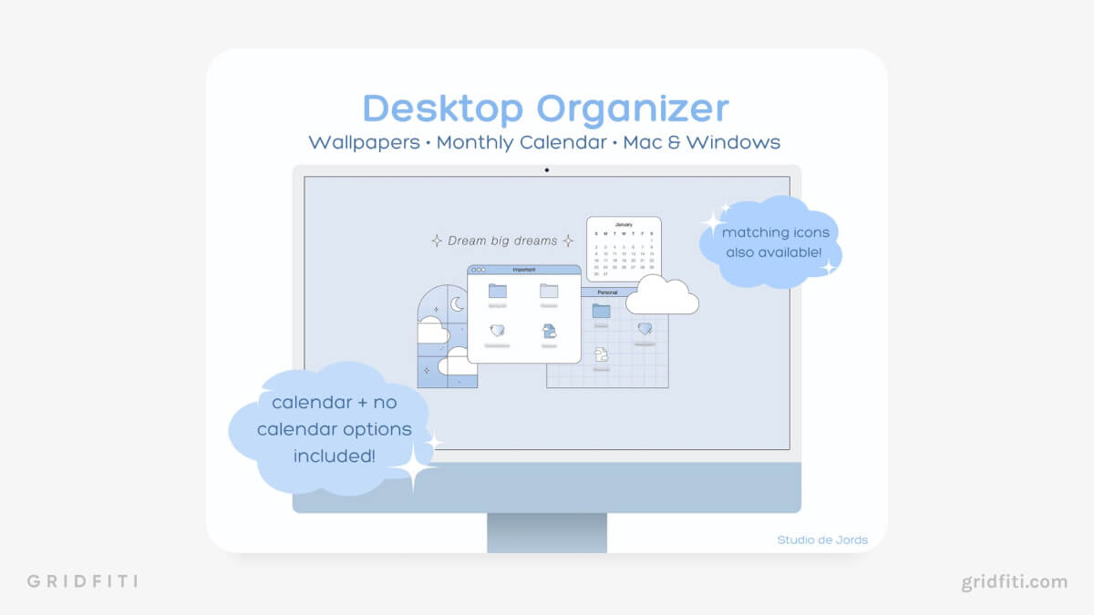 Blue Aesthetic Theme Desktop Organizer Wallpaper