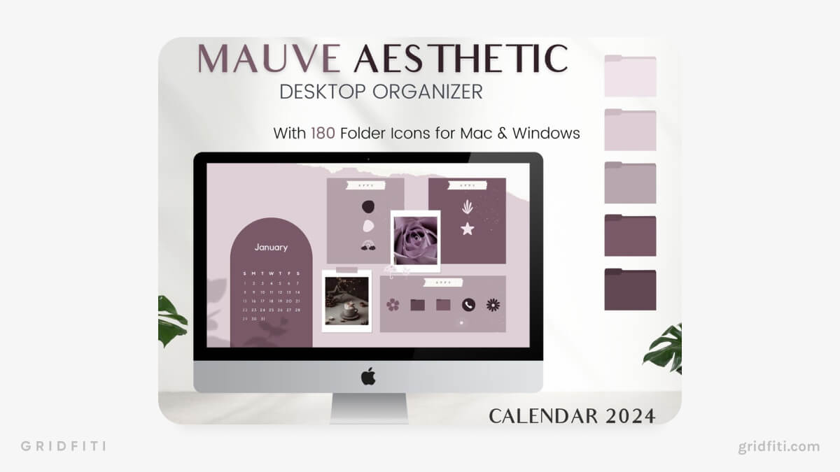 Mauve Aesthetic Desktop Organizer Bundle