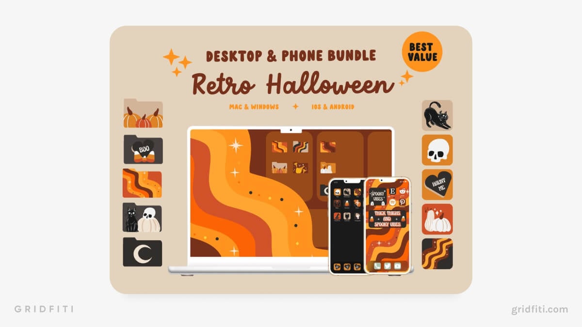 Orange Retro Halloween Themed Wallpaper Organizer