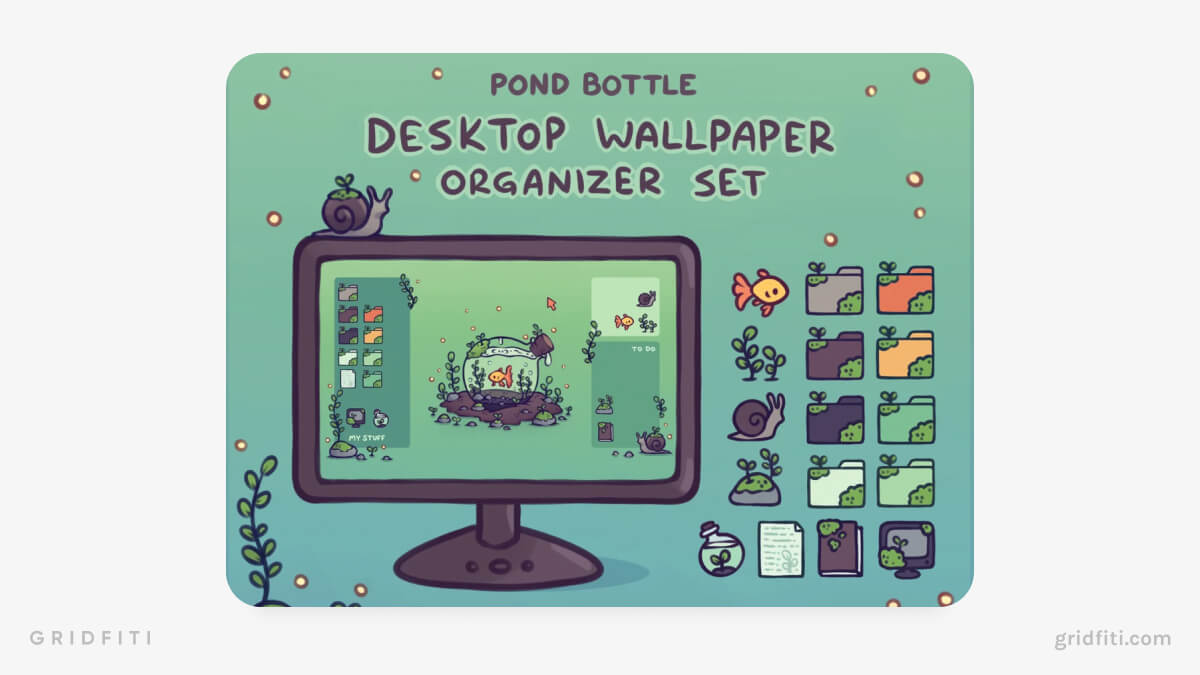 Pond Bottle Desktop Organizer Wallpaper Set