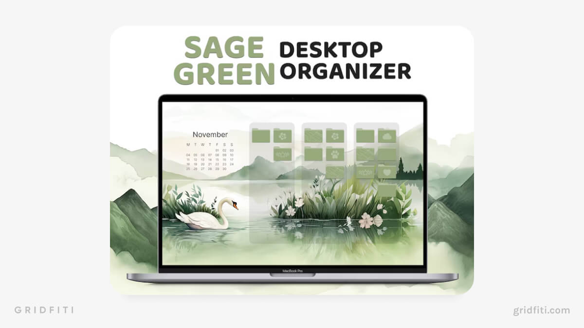 Sage Green Desktop Organizer Wallpaper