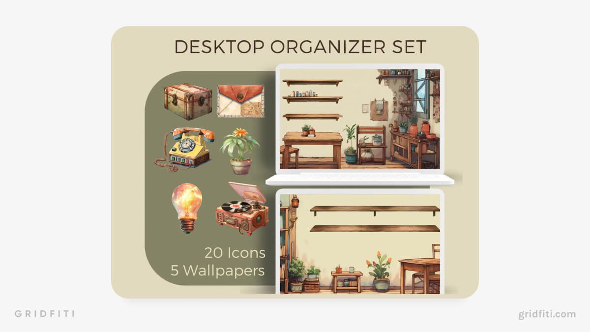 Cottagecore Desktop Organizer Wallpaper