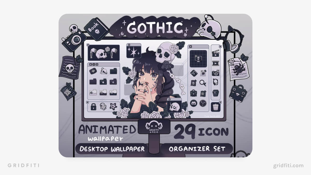 Gothic Animated Desktop Organizer Wallpaper Set