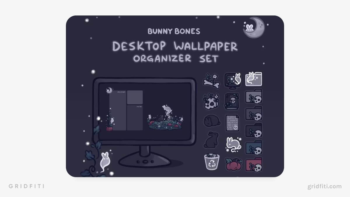 Bunny Bones Computer Desktop Organizer Wallpaper Set