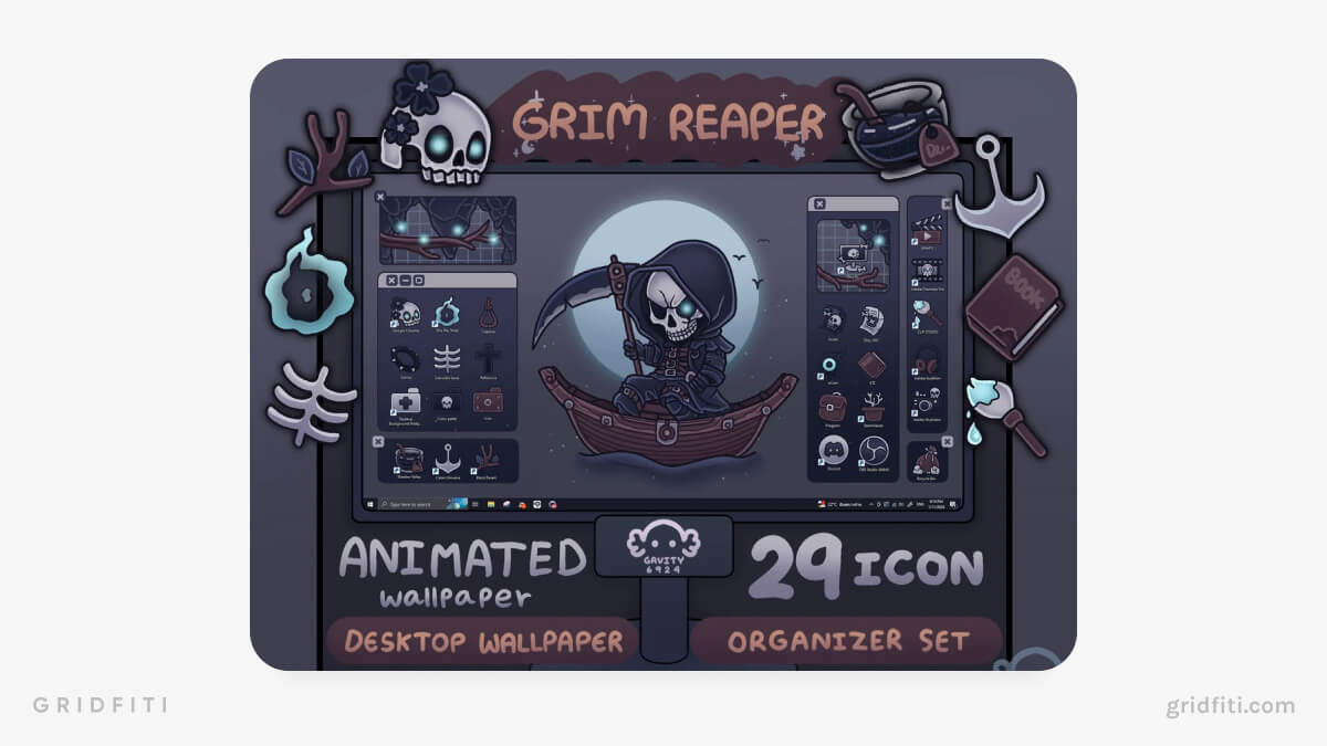 Grim Reaper Aesthetic Animated Desktop Organizer Wallpaper Bundle