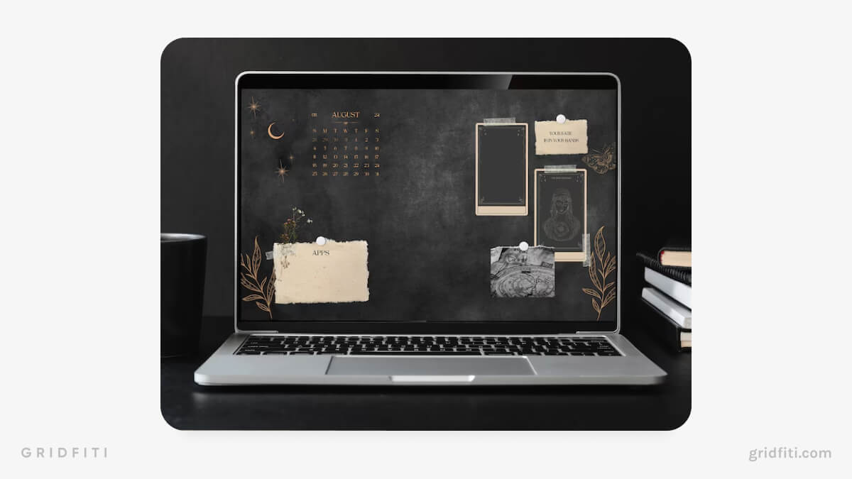Tarot Dark Mode Editable Desktop Organizer Wallpaper