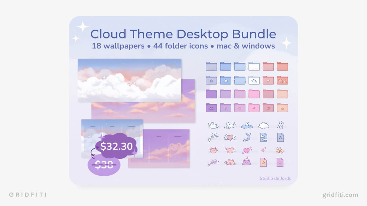 Cloud Theme Desktop Organizer Wallpaper Bundle