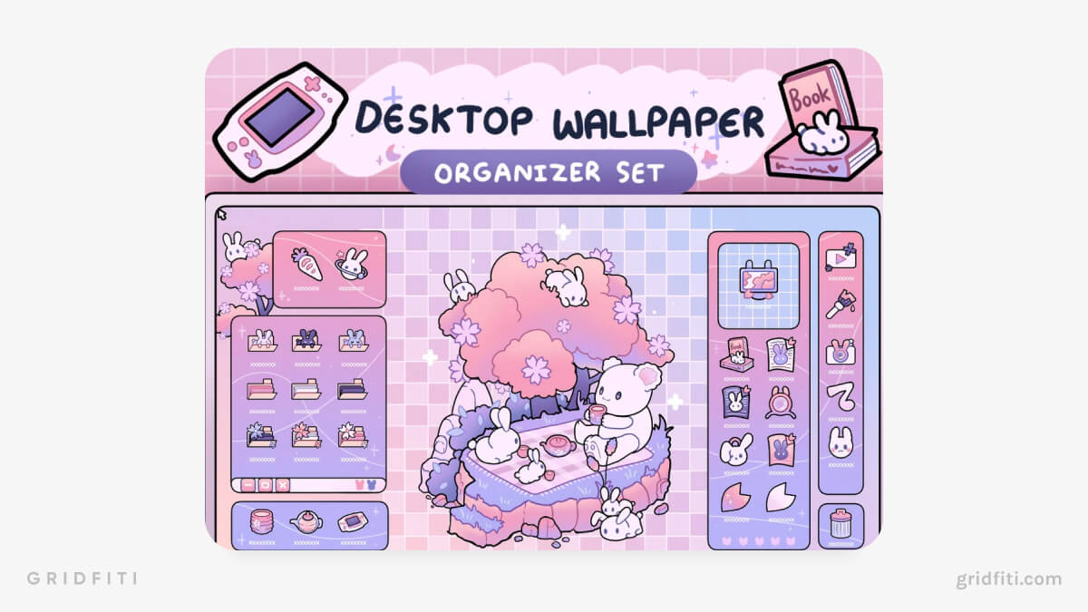 Sakura Rabbit Desktop Organizer Wallpaper Set