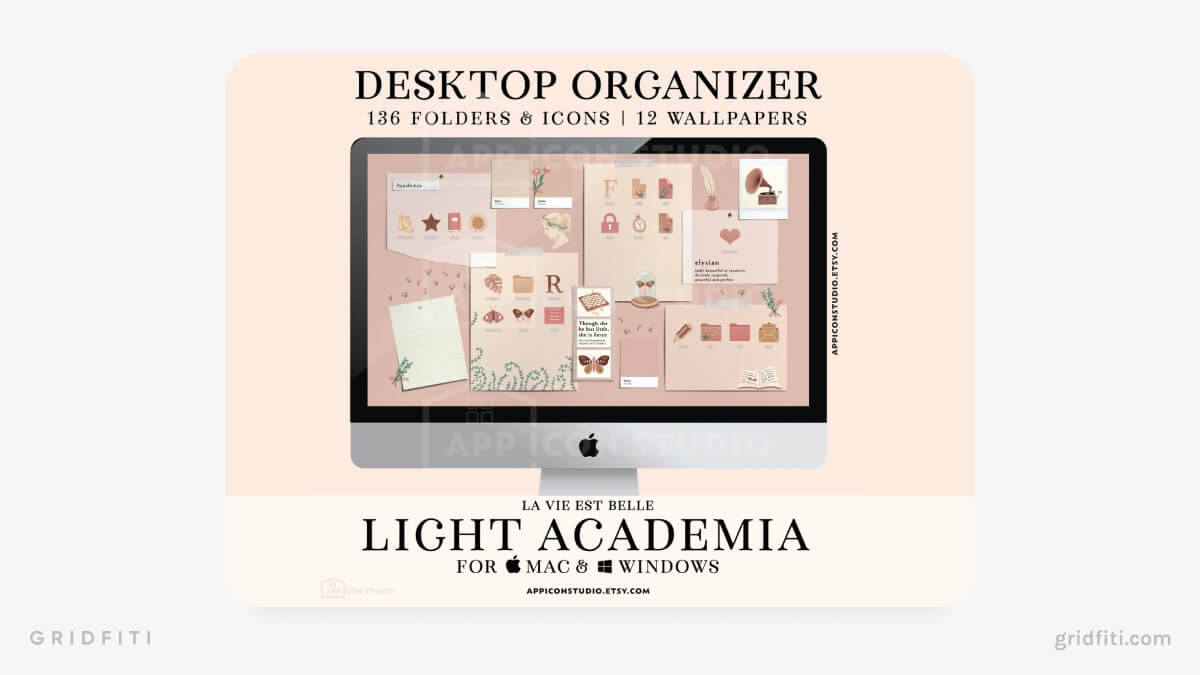 Hand-Drawn Light Academia Aesthetic Desktop Organizer Set