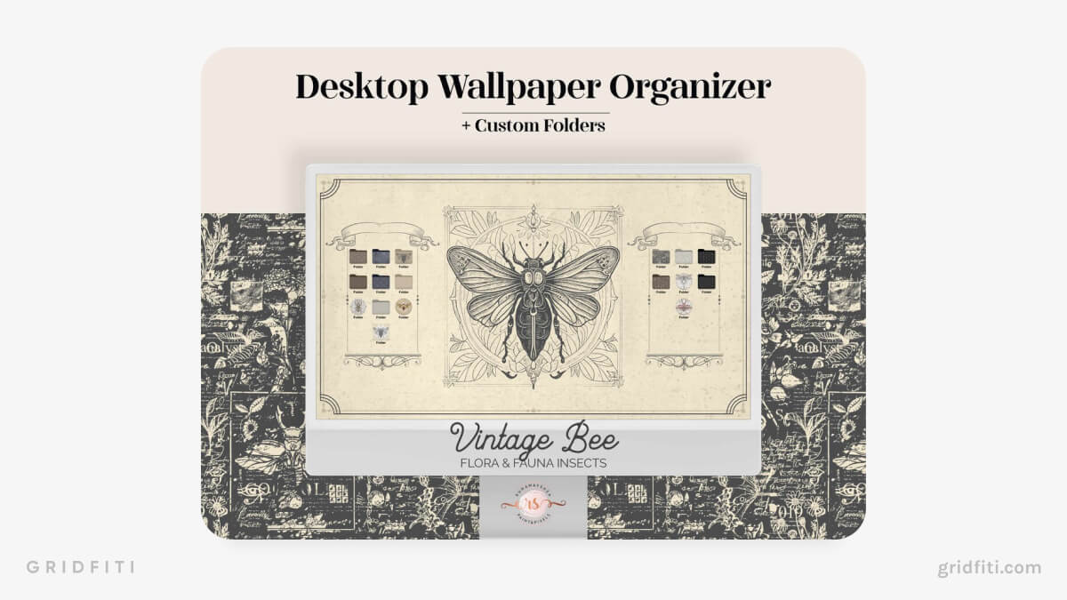 Vintage Bee Light Academia Desktop Organizer Wallpaper