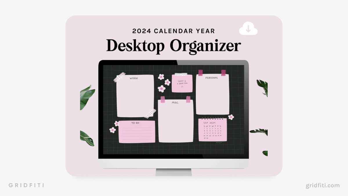 Black Floral Grid Wallpaper 2024 Desktop Calendar & Organizer