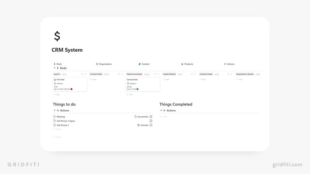 Notion CRM System & Deals Dashboard