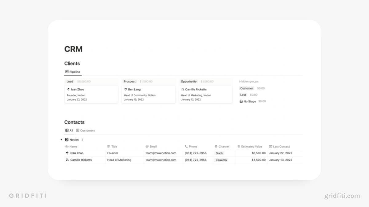 Notion Sales CRM & Client Management Template