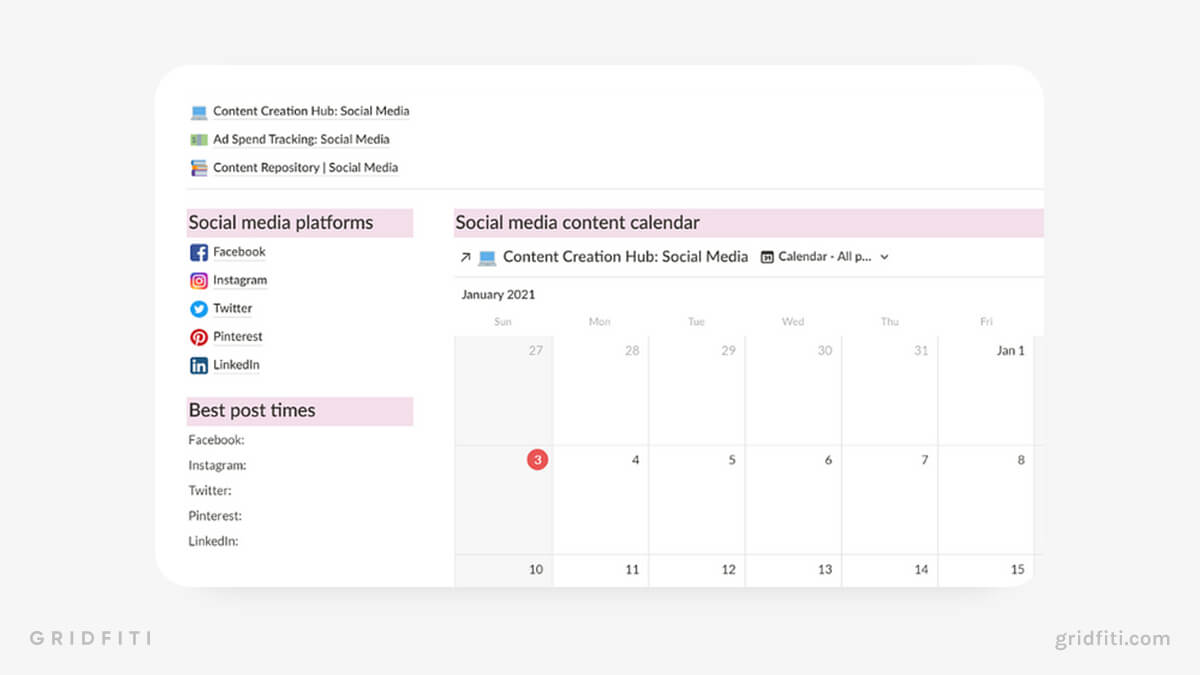 Notion Social Media Dashboards