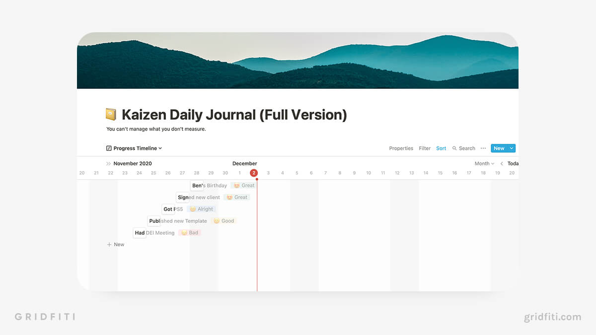 Kaizen Notion Daily Journal Template