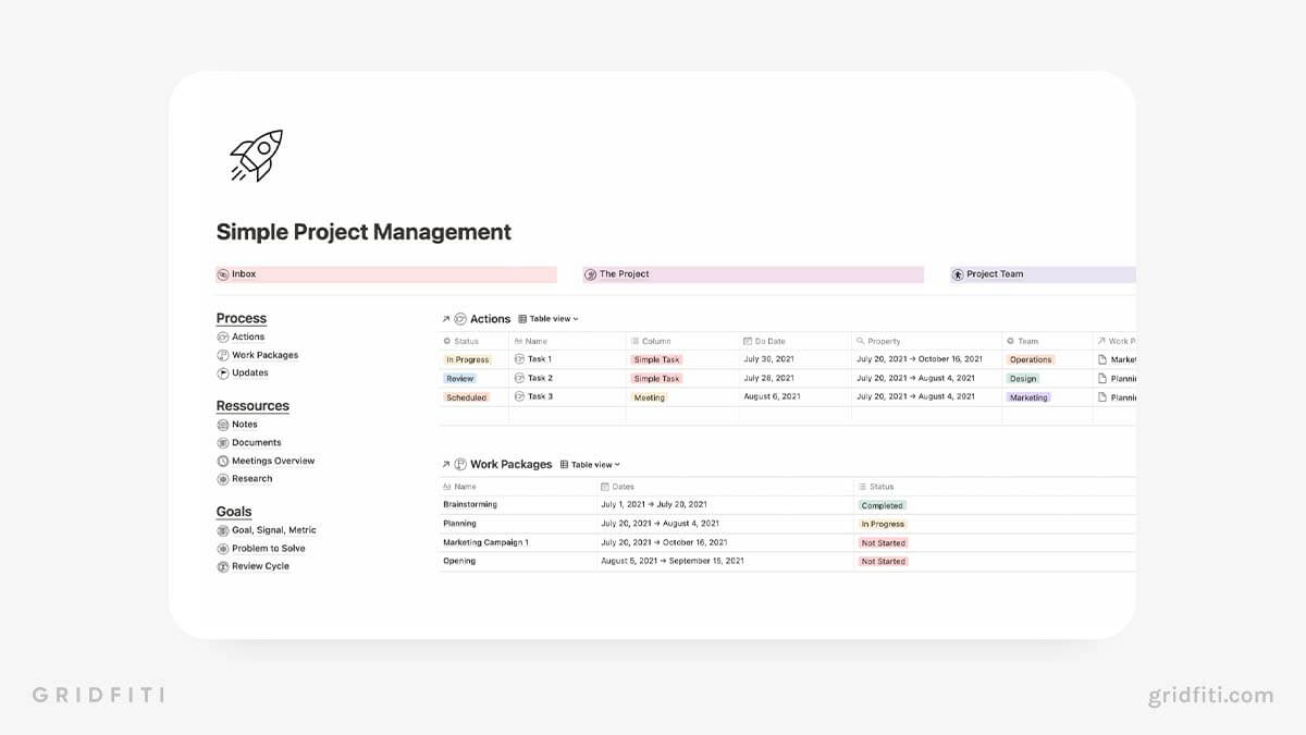 Notion Template – Simple Project Management