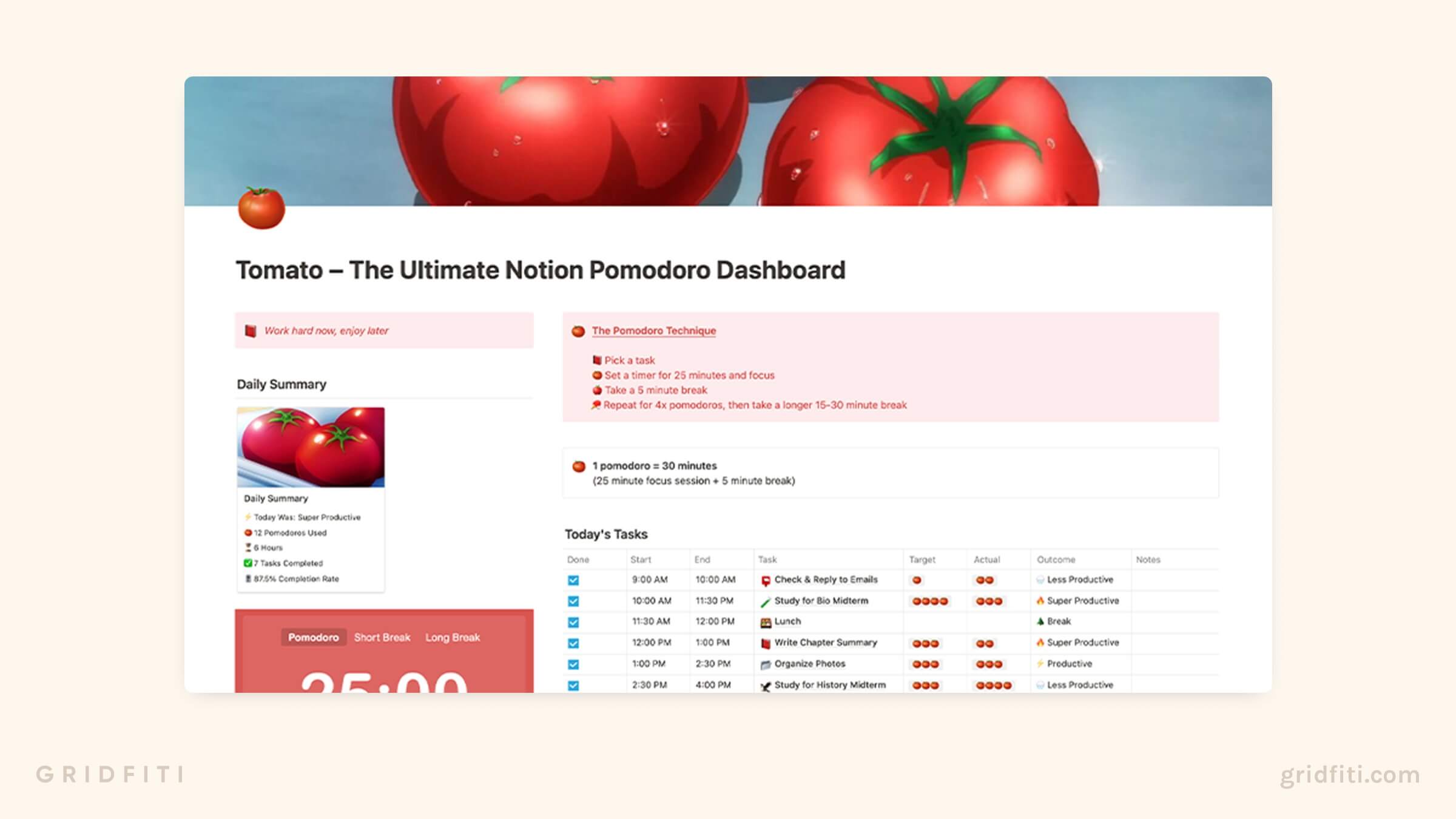 Pomodoro Template for Notion