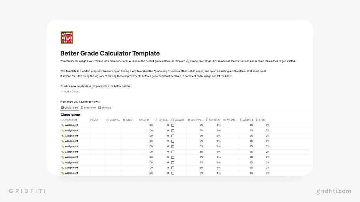 Notion Advanced Grade Calculator Template
