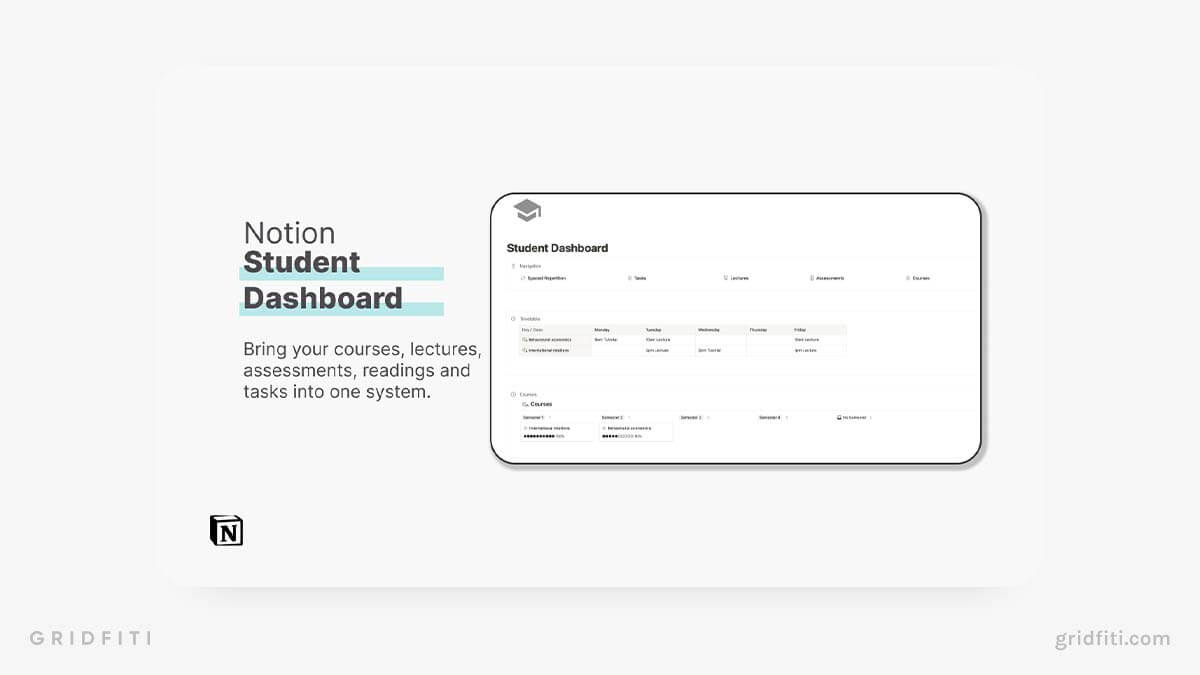 Simple Notion Student Dashboard Template