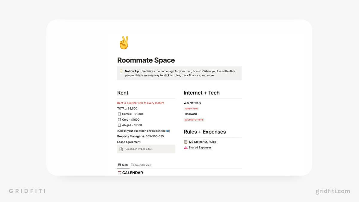 Notion Roommate Space Template