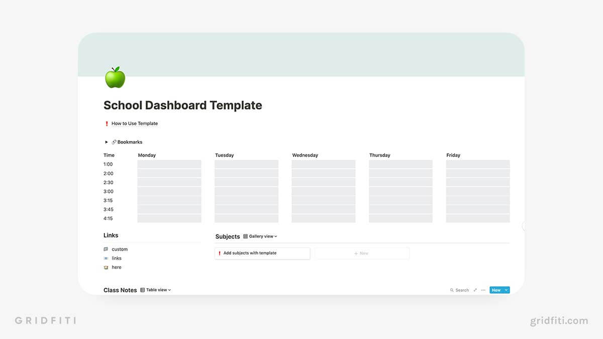 Notion School Dashboard Template