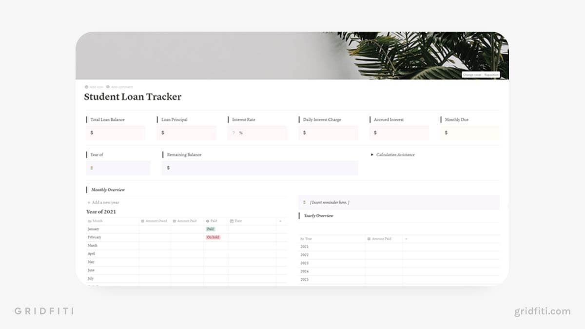 Notion Student Loan Tracker Template