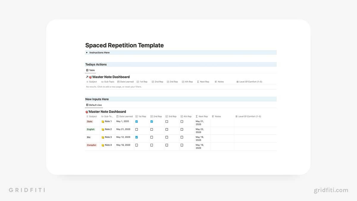 Notion Spaced Repetition Notes Template