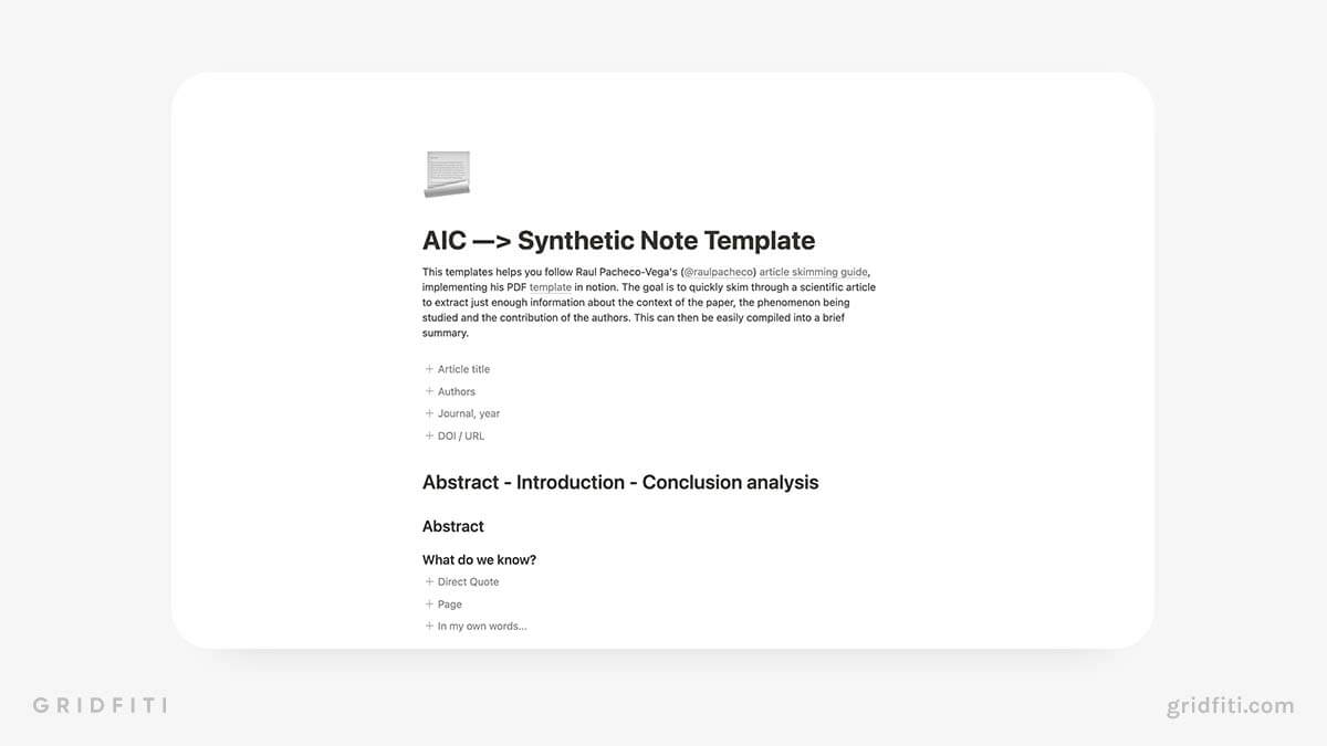 Notion Synthetic Notes Template