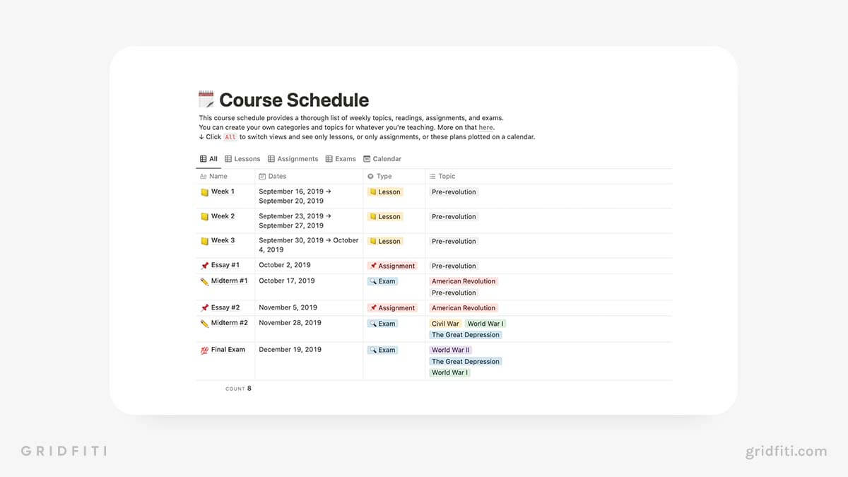 notion class schedule template