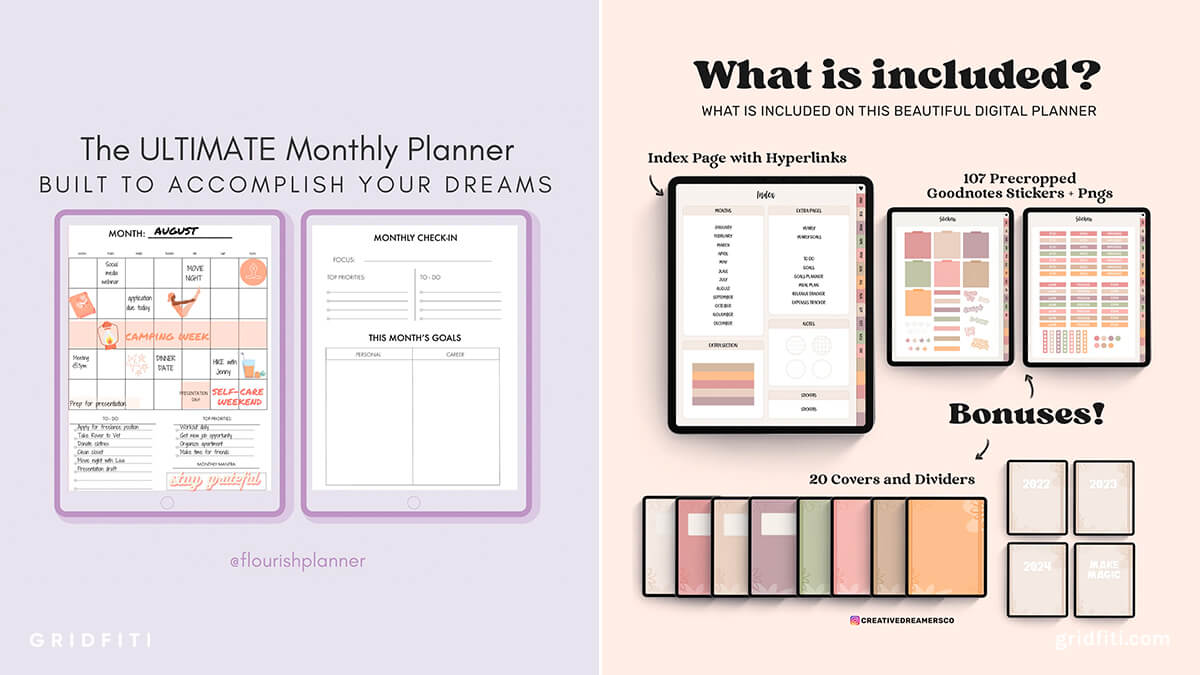 GoodNotes Monthly Planner, Calendar Templates