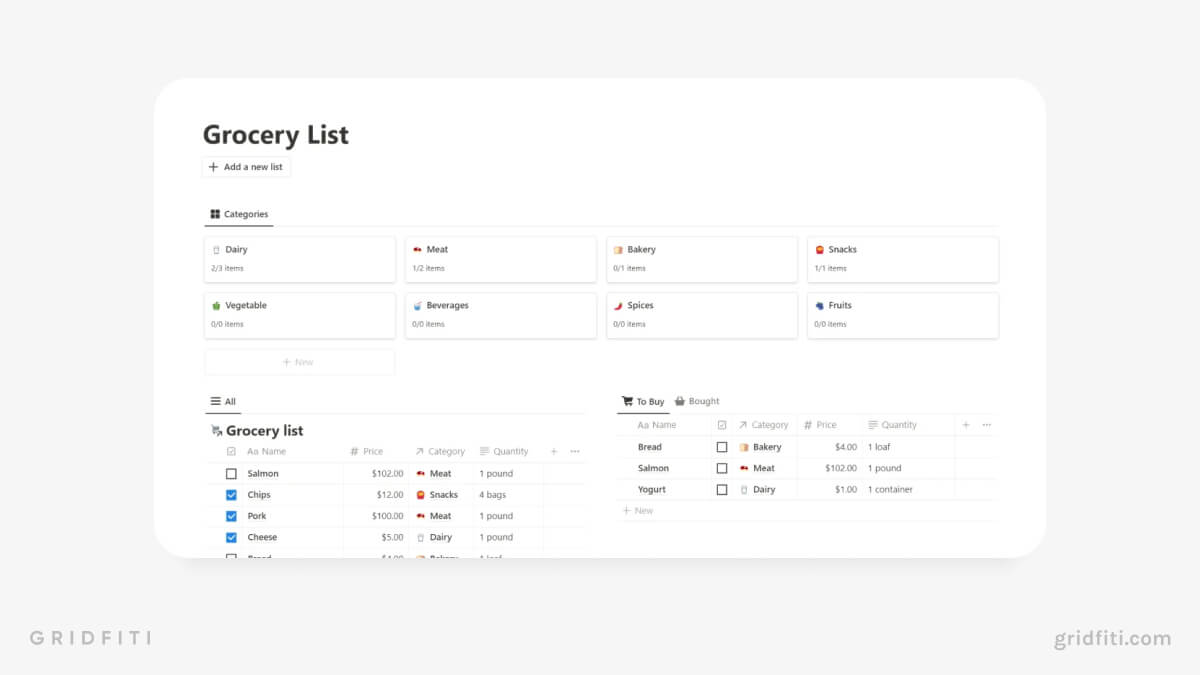 Grocery List Template