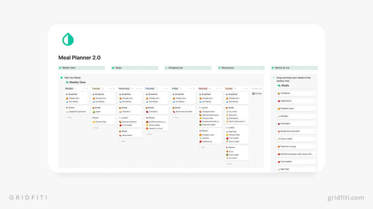 Simple Meal Planner with Shopping List Database