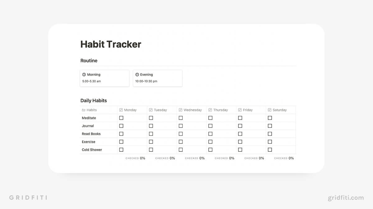 Simple Notion Daily Habit Tracker