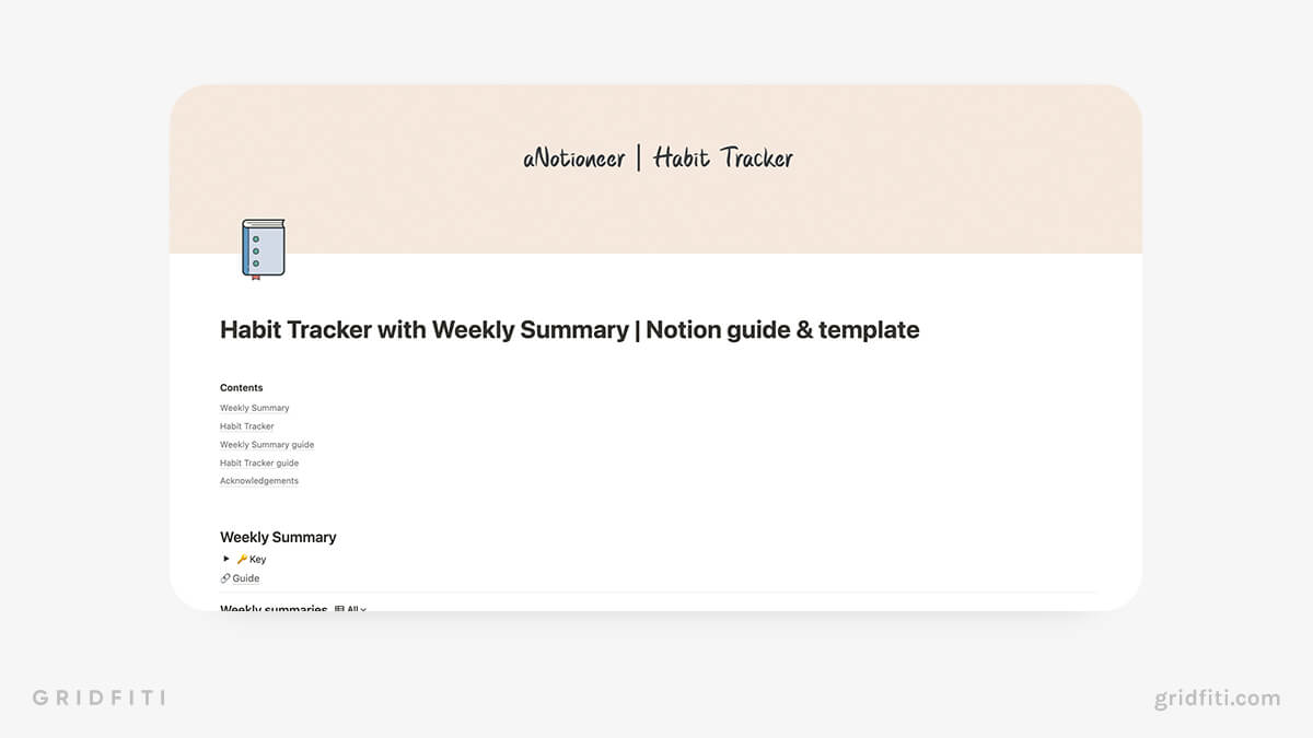 Habit Tracker With Weekly Summary