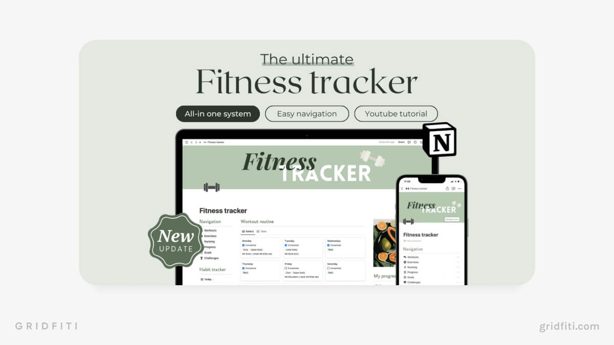 Aesthetic Fitness Dashboard for Notion