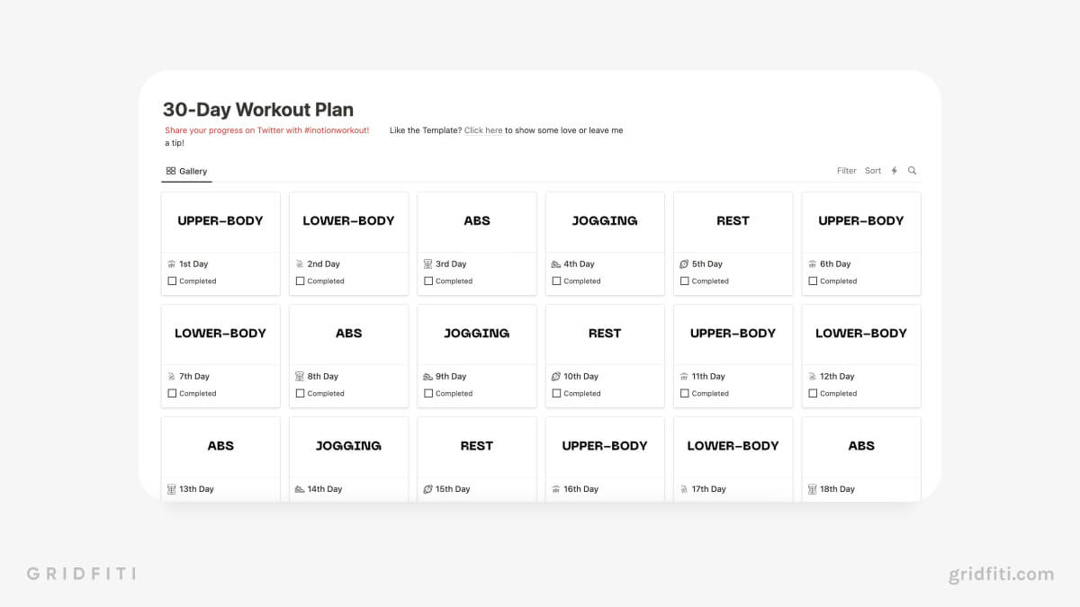 30-Day Workout Challenge Template
