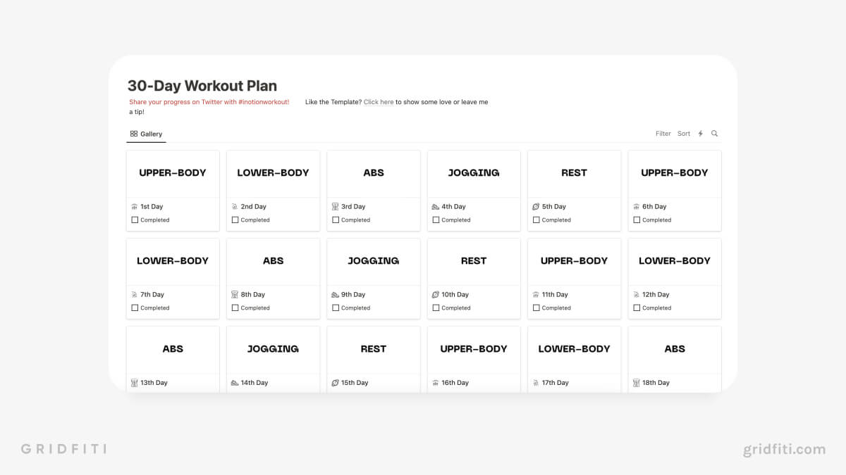 Workout Journal  Notion Template