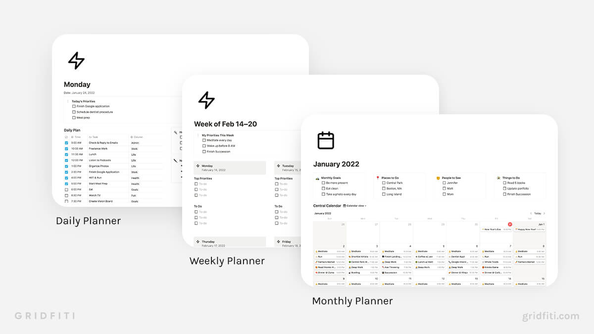 Minimalist Daily, Weekly & Monthly Notion Planner Templates