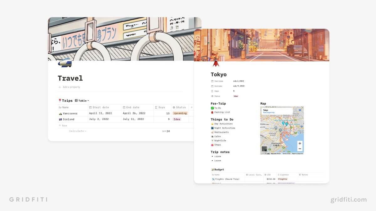 travel planner in notion