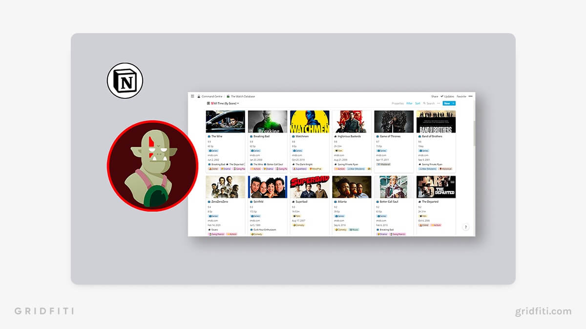 The Best Notion Movie, TV & Anime Watch List Templates Gridfiti