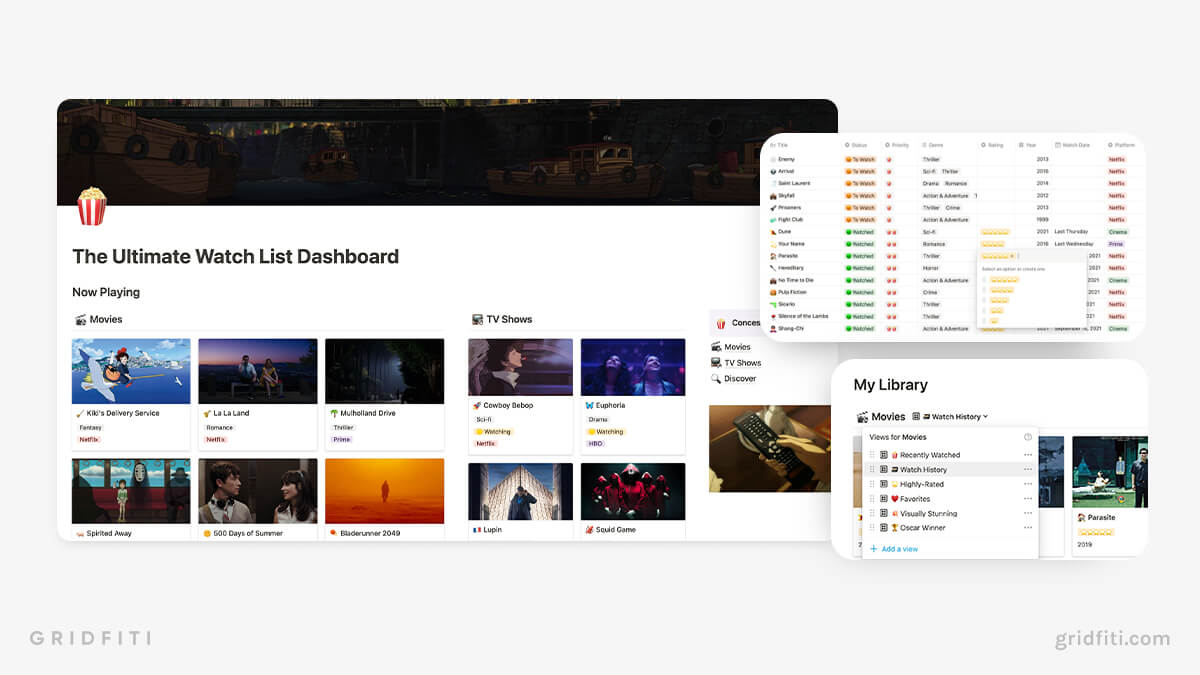 TV Shows & Movie Watch List Notion Template